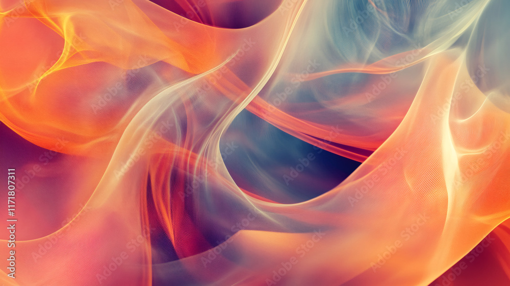 Poster Abstract orange and gray veils creating a valentine's day background with smooth curves and soft light
