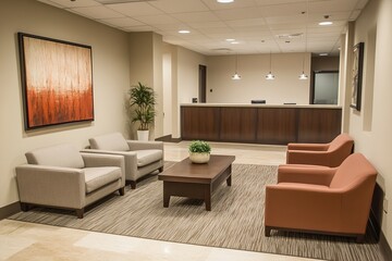 Fototapeta premium Bright Office Interior with Comfortable Lounge and Conference Room