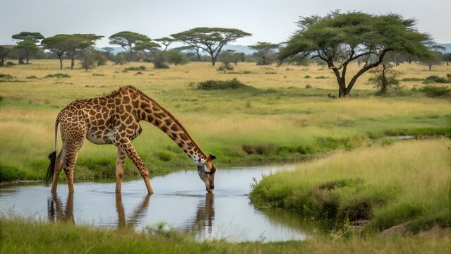 Fototapeta Southern giraffe drinking water