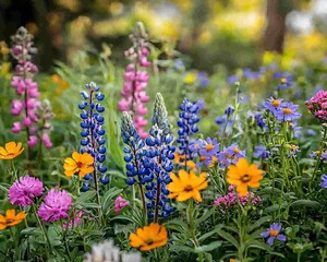 Vibrant wildflowers in a lush garden.