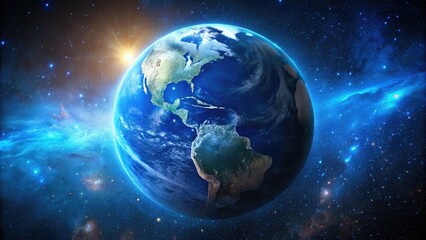 Obraz premium Celestial blue planet bathed in starlight, a breathtaking cosmic wallpaper.