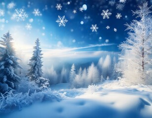 Fototapeta premium step into a serene winter wonderland with delicate snowflakes falling against a dreamy blue and white backdrop perfect for holiday projects create a stunning visual experience with this snowy scene