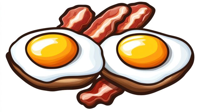 Two fried eggs with crispy bacon strips, classic breakfast food illustration.