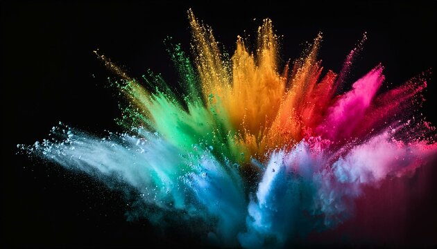 vibrant explosion of colored powder isolated on black background abstract colorful burst dynamic visuals multi colored powder clouds artistic expressions festival of colors creative backgrounds