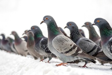 Obraz premium Group of Pigeons in a White Background.