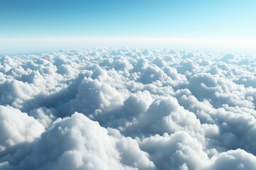 Naklejka premium Expansive view of white fluffy clouds against a bright blue sky. Aerial photography for travel and weather concepts