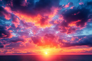 Fototapeta premium Vibrant Sunset Colors Over Calm Ocean Waters