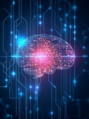 Obraz premium Futuristic Digital Brain with Glowing Neural Network and Circuit Pathways 7