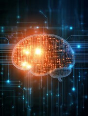 Obraz premium Futuristic Digital Brain with Glowing Neural Network and Circuit Pathways 8
