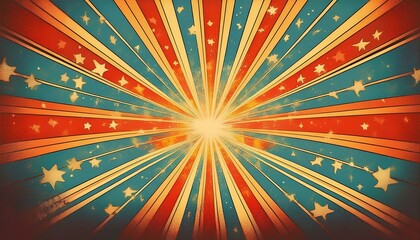 Fototapeta premium grunge vintage sunburst wallpaper with colorful rays and bright stars
