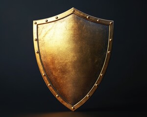 3D Illustration of a Medieval Golden Shield with Textured Crest and Tall Frame Design