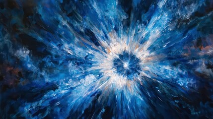 Fototapeta premium Abstract blue and white radial burst, resembling a nebula or explosion.