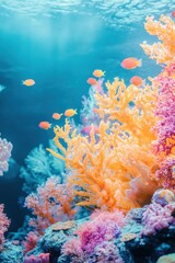 Obraz premium Vibrant underwater paradise showcasing colorful coral reefs and diverse marine life in a tropical ecosystem