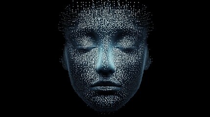 Abstract Digital Face with Glowing Particles Representing Artificial Intelligence and Neural Networks 3