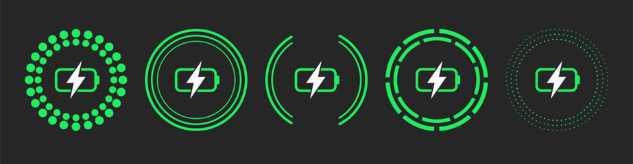 Battery and power symbol. Battery charge icon. Accumulator indicator. Vector EPS 10 © Angela Ksen