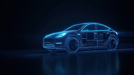 Fototapeta premium Futuristic Transparent Electric Car Design with Neon Glow Effect on a Dark Background
