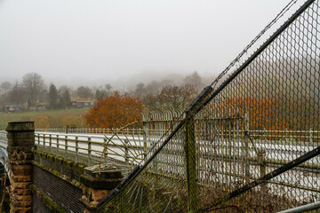 Side view of the  River Severn pipe bridge, near Bewdley.