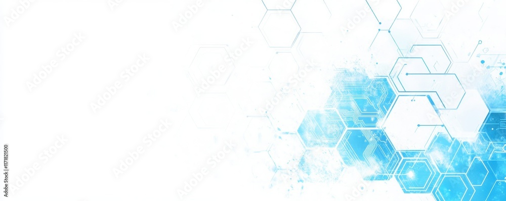 Poster blue technology background with a hexagonal pattern and circuit board elements template design for b