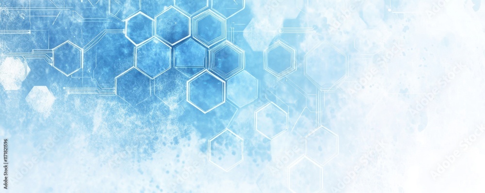 Poster abstract blue technology background with a hexagonal pattern and circuit board elements a white colo