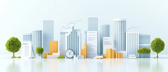 Fototapeta premium Conceptual Business Tax Consultation Design with City Skyline and Modern Elements in Soft Colors