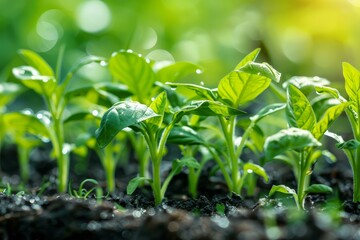 Young plants growing from the soil represent new life and the potential for growth in agriculture