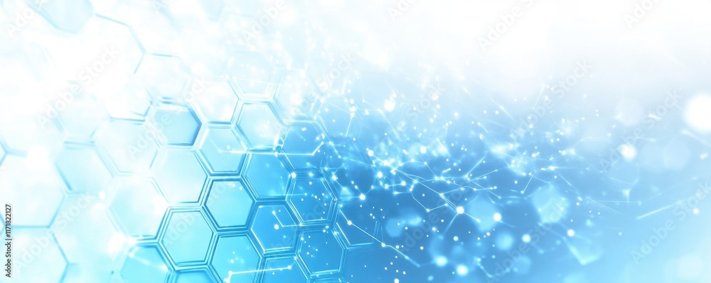 Poster abstract blue technology background with a hexagonal pattern and circuit board elements generative a
