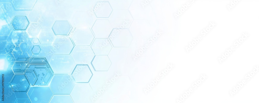 Poster Abstract blue technology background with a hexagonal pattern and circuit board elements Generative AI