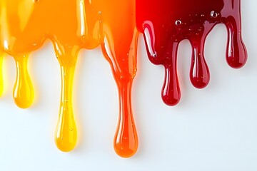 Dripping liquid orange and red on a white background