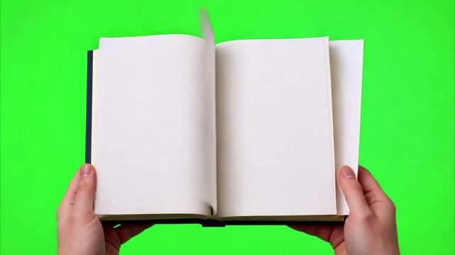 book turn page animation with realistic flipping pages on the green screen background