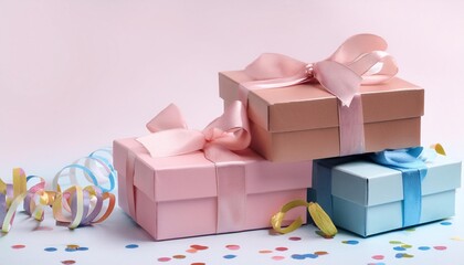 Pastel Birthday Gift Boxes with Ribbon and Streamers