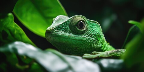 Vibrant Green Lizard in Isolation: Nature's Reptilian Wonder Captured in Detail