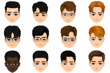 set of multiracial boys heads