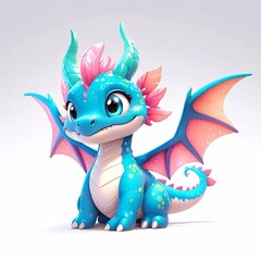 Fototapeta premium Three-dimensional cartoon character of a dragon child, with glitter on the skin, full length, on a white background
