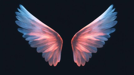 Obraz premium This image features a pair of ethereal wings, softly illuminated against a dark background, evoking a sense of freedom and spirituality.