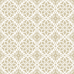 Fototapeta premium Vector golden ornamental seamless pattern in oriental style. Abstract gold geometric ornament texture in traditional islamic, arabian, moroccan style. Luxury repeated floral mosaic geo background