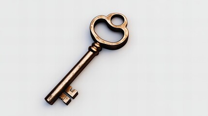 Antique Skeleton Key on White Background.  A vintage ornate key, perfect for unlocking mysteries and secrets.