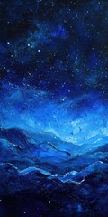 Naklejka premium Enchanting Blue Night Sky: A Dreamy Scene of Stars, Galaxies, and Nebulas in an Abstract Universe