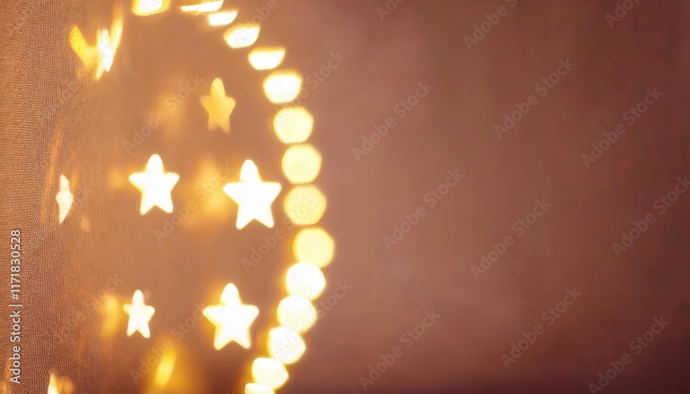 Poster warm golden bokeh lights with a soft, dreamy glow on a subtle beige background, perfect for festive 