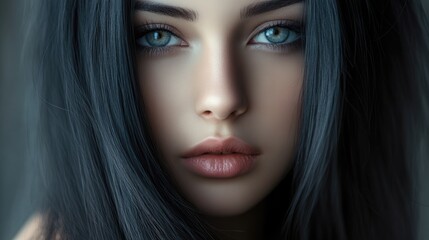 Stunning Brunette Woman Showcasing Elegant, Silky Long Locks. A Model Embracing Healthy and Radiant Hair with Flawless Make-Up