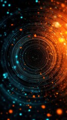 Obraz premium A swirling vortex of light and color, featuring circular patterns and glowing particles, creating a sense of depth and motion. Ideal for backgrounds or digital art projects.