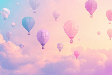 Obraz premium Hot air balloons floating in pastel sky