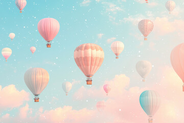 Fototapeta premium Hot air balloons floating in pastel sky
