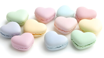 Obraz premium Heart-Shaped Macarons in Pastel Colors on White Background