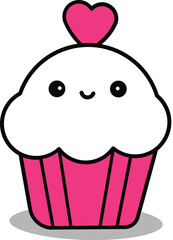 Kawaii cupcake vector illustration on isolated background.