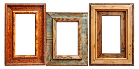 Antique wooden frames, isolated on white, offer a rustic backdrop for cherished memories.