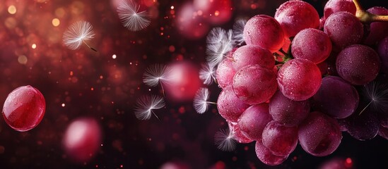 Lush vibrant crimson grapes framed by a stunning backdrop of twinkling shimmering lights in an elegant festive display   the perfect image for a premium holiday or photo
