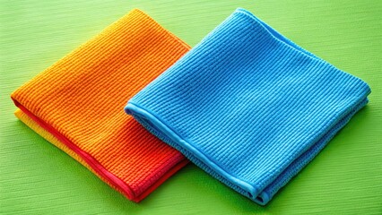 Clean, vibrant top-down shot of multiple microfiber cloths; ideal for website banners or cleaning tutorials.