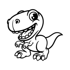 fun dinosaur t-rex tyrannosaurus rex cartoon isolated drawing line art style sketch classic vintage design illustration