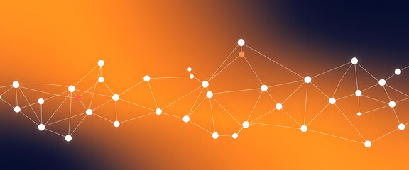 Fototapeta premium gradient red to orange, vector graphic of simple lines and dots connecting the shape of an AI network. 