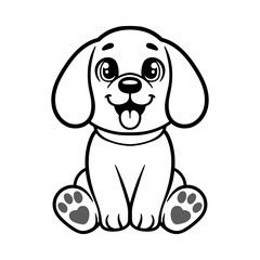 funny cute dog sitting character isolated drawing line art style sketch classic vintage design illustration